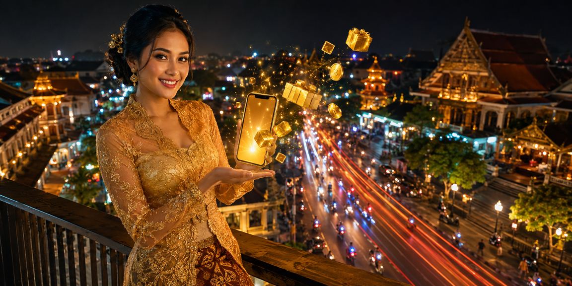 Tampilan registrasi dan bonus dengan nuansa neon modern di platform digital
