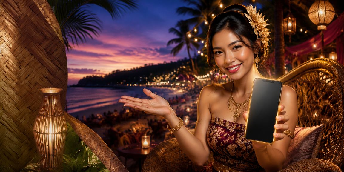 Pengguna VIP menikmati bonus eksklusif di tepi pantai dengan suasana premium