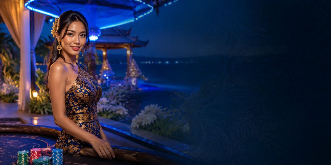 Pemain menikmati taruhan casino di tepi pantai menggunakan ponsel