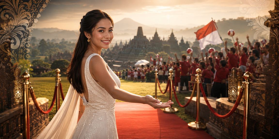 Model perempuan menikmati hiburan casino dengan ekspresi antusias dan percaya diri