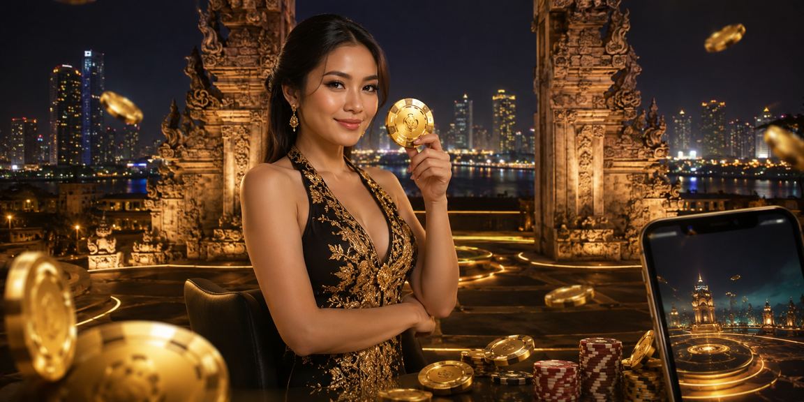 Pemain wanita Vietnam memainkan casino mobile sambil tersenyum di suasana modern